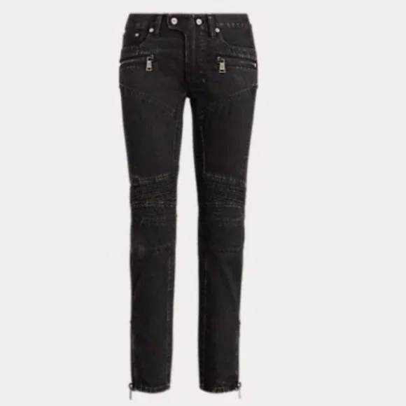 Polo Ralph Lauren Moto Jeans Black Ankle Cropped Size 26R New w/Tag